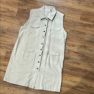 Erika Collections Linen Blend Button Down Sleeveless Dress Casual Chic XL